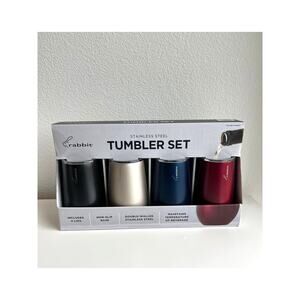 Rabbit Tumbler Set of 4-12 oz Double Wall Stainless Steel Wine Tumblers W/Lids